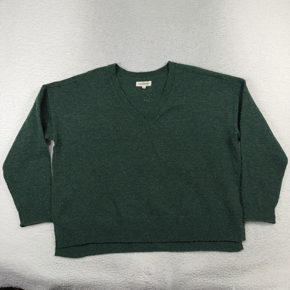 Lucky Brand Green Soft Poly Blend V Neck Pullover Sweater Women's XL Wide NWOT